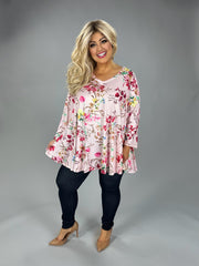 38 PQ {Spark Of Love} Blush Pink Floral V-Neck Top EXTENDED PLUS SIZE 3X 4X 5X