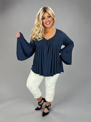 15 SLS {Style Queen} Navy V-Neck Bell Sleeve Top PLUS SIZE 1X 2X 3X