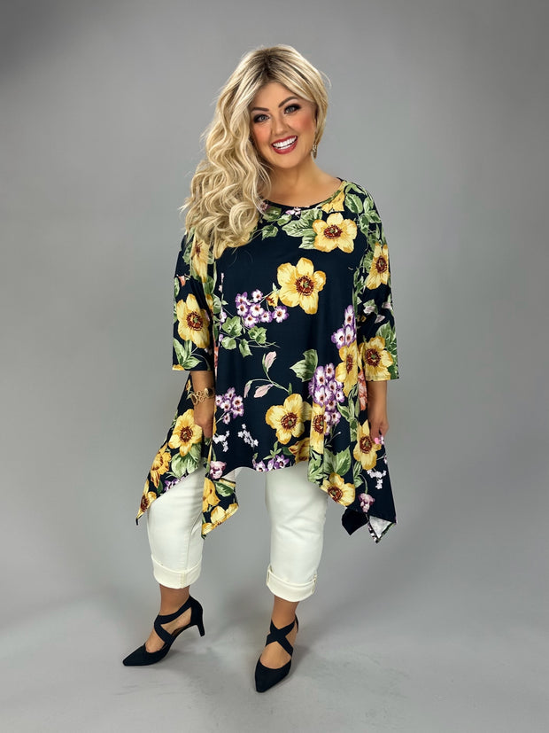 55 PSS {Let Me Be} Navy Floral Asymmetrical Top EXTENDED PLUS SIZE 3X 4X 5X