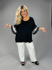 48 CP {Made The Cut} Black Ruffle Polka Dot Sleeves Top PLUS SIZE 1X 2X 3X