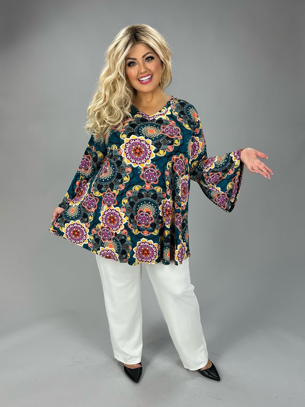 48 PQ {Save Your Seat} Teal Orange Mandala Print Tunic EXTENDED PLUS SIZE 3X 4X 5X