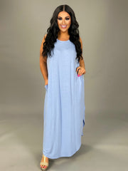 LD-O {Adoration} BLUE Sleeveless Maxi Dress PLUS SIZE 1X 2X 3X