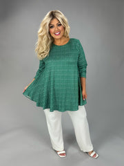 39 PLS {Lucky One} Green Square Print Round Neck Top EXTENDED PLUS SIZE 3X 4X 5X