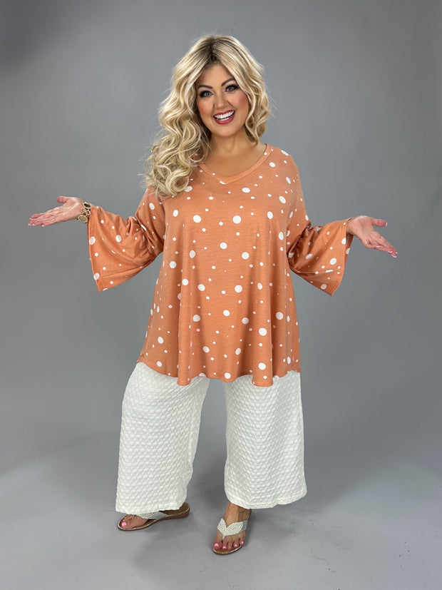 41 PSS {Let's Try It} Dusty Orange Polka Dot V-Neck Top  EXTENDED PLUS SIZE 3X 4X 5X