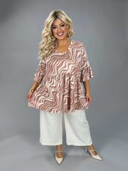 34 PSS {Come Closer} Beige Swirl Print V-Neck Top EXTENDED PLUS SIZE 3X 4X 5X