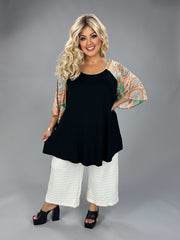 47 CP {Feisty Attitude} Black Multi Paisley Contrast Sleeve Top EXTENDED PLUS SIZE 4X 5X 6X