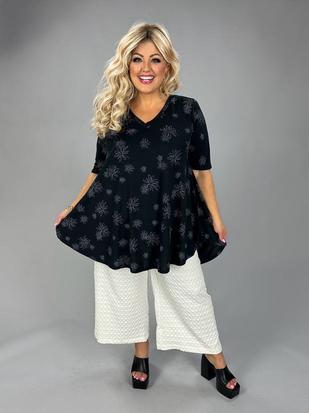 12 PSS {Saved The Best} Black Sketch Flower V-Neck Top EXTENDED PLUS SIZE 3X 4X 5X