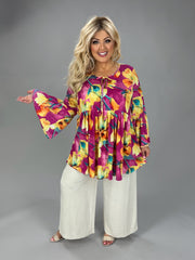 45 PQ {Heartstrings} Fuchsia Floral Bell Sleeve Top EXTENDED PLUS SIZE 3X 4X 5X