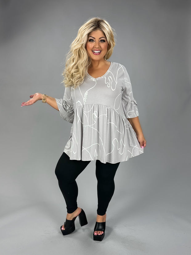 25 PSS {Better Things} Grey White Floral Print V-Neck Top EXTENDED PLUS SIZE 3X 4X 5X