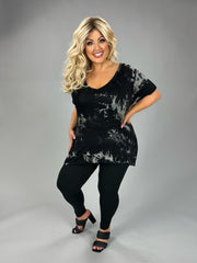 91 OS {Good Day} VOCAL Black Tie Dye Ladder Sleeve V-Neck Top PLUS SIZE XL 2X 3X