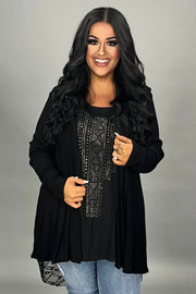 36 OT {Gaining Popularity} VOCAL Black Cardigan w/ Lace Back Detail PLUS SIZE 1X 2X 3X