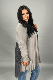 37 OT {Gaining Popularity} VOCAL Grey Cardigan w/ Lace Back Detail PLUS SIZE XL 2X 3X