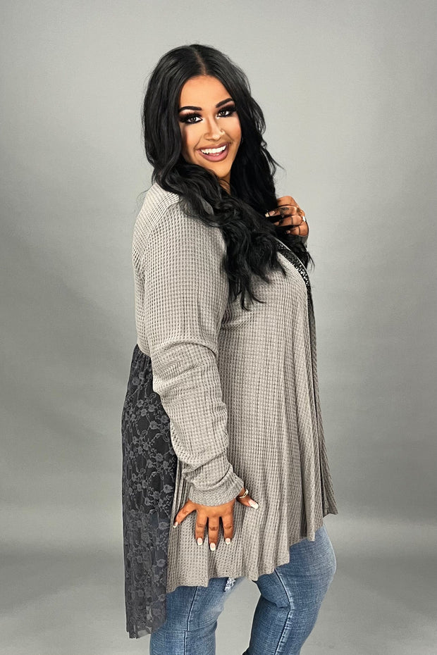 37 OT {Gaining Popularity} VOCAL Grey Cardigan w/ Lace Back Detail PLUS SIZE XL 2X 3X