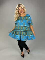 31 PSS {Unique Quality} Blue Mixed Print Frill Hem Top EXTENDED PLUS SIZE 3X 4X 5X