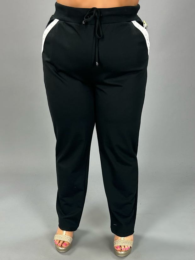 BT-99 {D & D Lifestyle} Black Pants w/White Contrast PLUS SIZE PXL