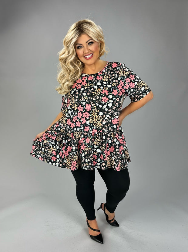 30 PSS {Dream Without Fear} Black Pink Floral Print Top EXTENDED PLUS SIZE 3X 4X 5X