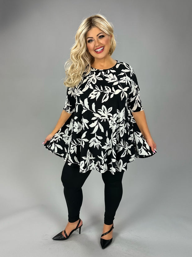 31 PSS {Tropical Nights} Black White Tropical Print Top EXTENDED PLUS SIZE 3X 4X 5X