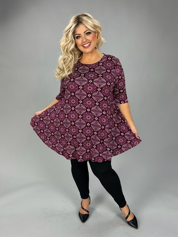 22 PSS {Chasing After You} Burgundy Medallion Print Top EXTENDED PLUS SIZE 3X 4X 5X