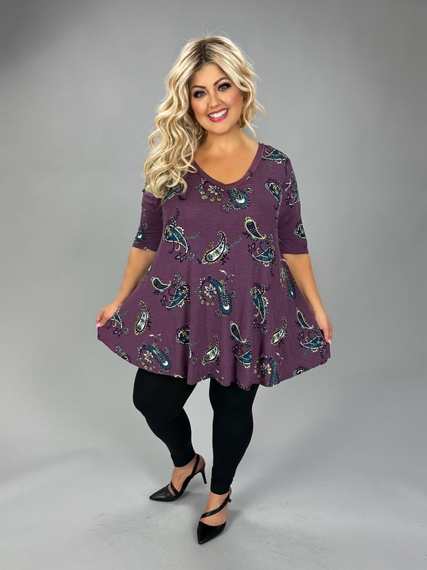 51 PSS {Never Look Back} Eggplant Paisley V-Neck Top EXTENDED PLUS SIZE 3X 4X 5X