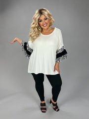 49 CP {Feeling Wild} Ivory Ruffle Leopard Sleeve Top PLUS SIZE 1X 2X 3X