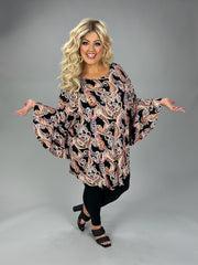 56 PQ {In Other Words} Black Paisley Cascading Sleeve Top EXTENDED PLUS SIZE 3X 4X 5X