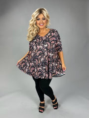 25 PSS {Pretty In Paisley} Black Pink Paisley V-Neck Top EXTENDED PLUS SIZE 3X 4X 5X