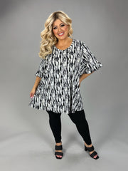 34 PSS {Born For This} Black White Abstract Ruffle Sleeve Top EXTENDED PLUS SIZE 4X 5X 6X