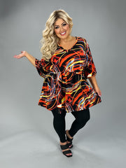 51 PQ {Fire & Ice} Black Orange Blue Swirl Print Top EXTENDED PLUS SIZE 3X 4X 5X