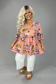 39 PSS {Chance To Charm} Blush Floral V-Neck Babydoll Top EXTENDED PLUS SIZE 3X 4X 5X