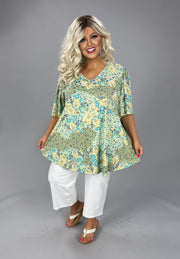 23 PSS {Choose Me} Yellow Green Multi Flower Print Top EXTENDED PLUS SIZE 3X 4X 5X