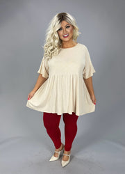 46 SSS {Gonna Make It} Oatmeal Ribbed Babydoll Top PLUS SIZE 1X 2X 3X