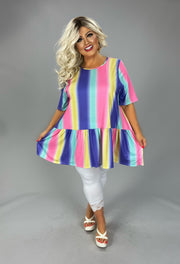 49 PSS {Bold Strokes} Rainbow Print Frill Hem Top EXTENDED PLUS SIZE 3X 4X 5X