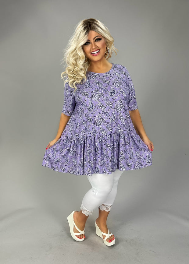 25 PSS {The Paisley Effect} Lavender Paisley Frill Hem Top EXTENDED PLUS SIZE 3X 4X 5X