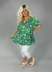 20 PSS {Oh My Darling} Green Floral Print V-Neck Top EXTENDED PLUS SIZE 3X 4X 5X