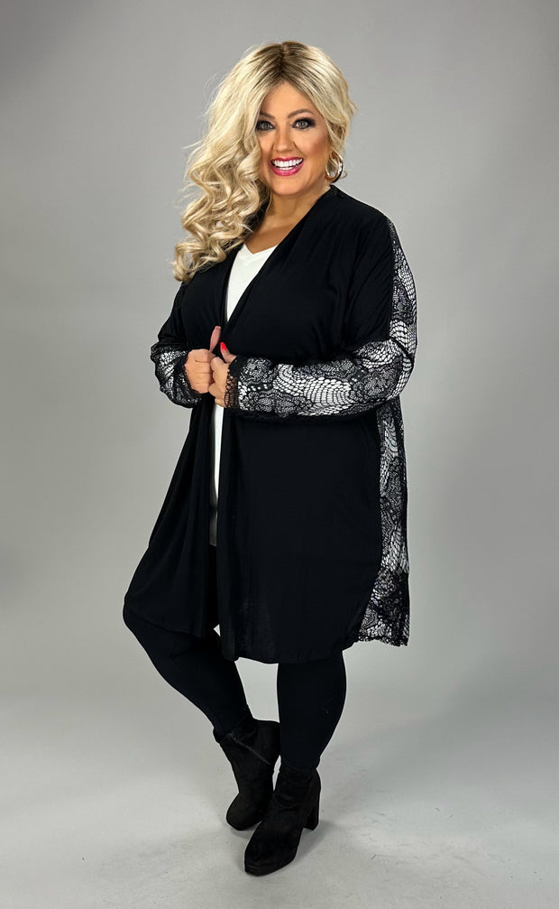 58 OT {Pretty Epiphany} VOCAL Black Cardigan w/ Lace Sleeves & Back PLUS SIZE XL 2X 3X