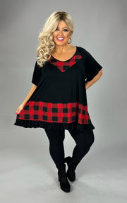 75 CP {Gather Together} Black Red Plaid Contrast V-Neck Top CURVY BRAND EXTENDED PLUS SIZE 3X 4X 5X 6X