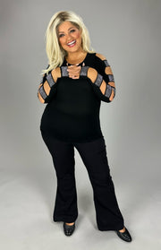 SALE!! 23 SD {For The Fun}VOCAL Black Top w/Studded Ladder Sleeves PLUS SIZE XL 2X 3X