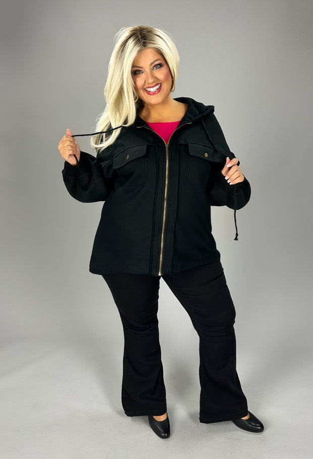 93 OT {Successfully Stylish} Black/Gold Zip Up Hooded Jacket w/ Pockets PLUS SIZE 3X