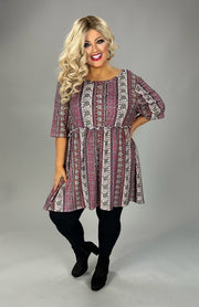 99 PSS {Change Of Pace} Burgundy/Taupe Printed Stripe Top EXTENDED PLUS SIZE 4X 5X 6X