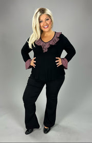 22 CP {Strictly Business} Black V-Neck Top w/Mauve Stripe PLUS SIZE 1X 2X 3X