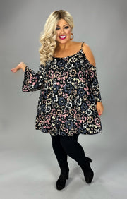 25 OS {You Belong To Me} Black Floral Cold Shoulder Tunic CURVY BRAND!!!  EXTENDED PLUS SIZE 4X 5X 6X