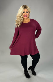 12 SLS {Weekly Favorite} Solid Wine Long Sleeve Top PLUS SIZE XL 2X 3X