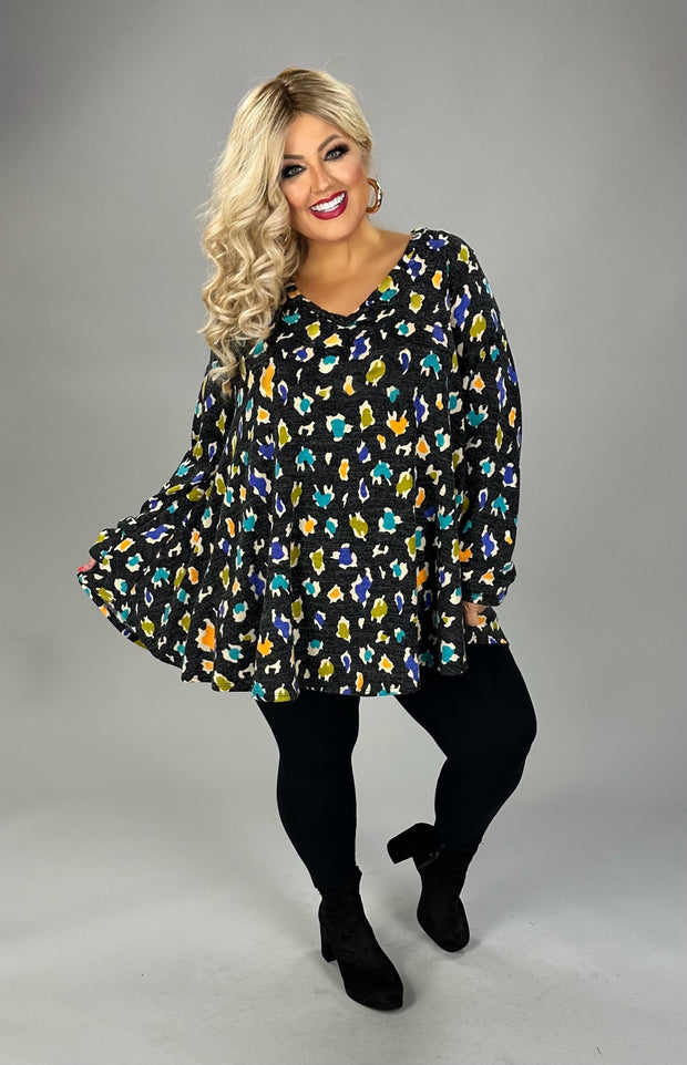 99 PLS-T {Doubling Down} Black Print V-Neck Top  EXTENDED PLUS SIZE 3X 4X 5X