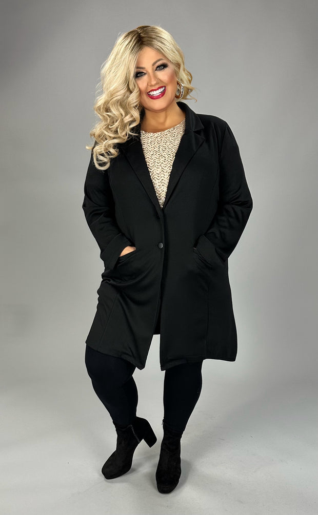 42 OT {Confident Decision} Black Ponte Longline Blazer PLUS SIZE 1X 2X 3X