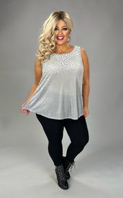 19 SV {On The Prowl} Silver Leopard Print Sleeveless Top PLUS SIZE XL 2X 3X