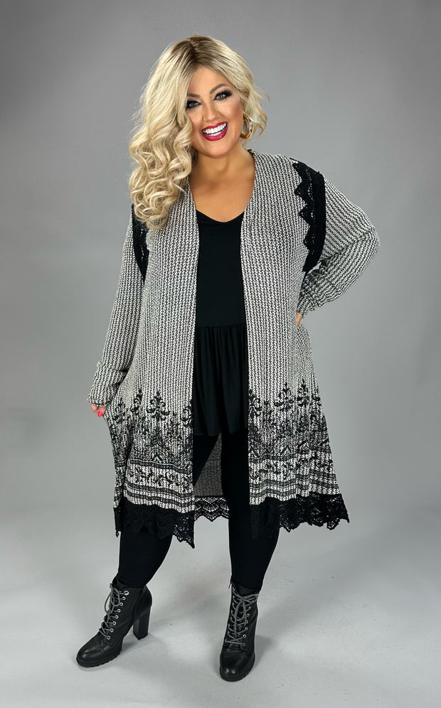 29 OT {Tour The City} VOCAL Black/Ivory Cardigan w/ Lace Detail PLUS SIZE 1X 2X 3X