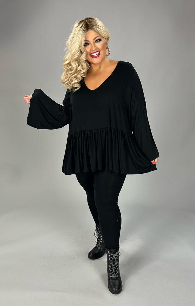 48 SQ {Sweet Poetry} Black V-Neck Peplum Top EXTENDED PLUS SIZE 3X 4X 5X