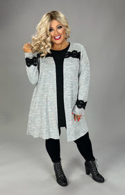 40 OT {I Never Knew} VOCAL Grey Cardigan w/ Black Lace Detail PLUS SIZE XL 2X 3X