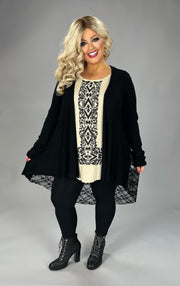 SALE!! 25 OT {Who You Are} VOCAL Black Waffle Knit Lace Back Cardigan PLUS SIZE XL 2X 3X