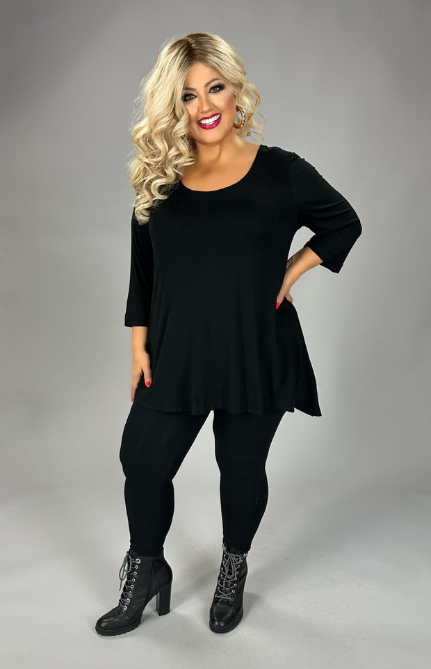 76 SQ {Be Happy With Who You Are} Black 3/4 Sleeve Top PLUS SIZE 1X 2X 3X